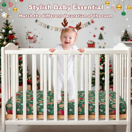 Image of JISEN Christmas Fitted Crib Sheets for Boys Girls 52x28 Inch Gingerbread