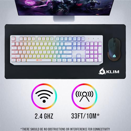 KLIM Chroma White Wireless Keyboard – RGB Backlit, Rechargeable Battery, Wireless Keyboard with Water-Resistant Durable Design, Compatible with PC, Mac, PS4, PS5