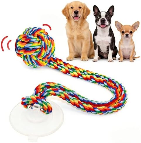 Interactive Dog Toys, Gel Suction Cup Design, Cotton Rope Ball wi...