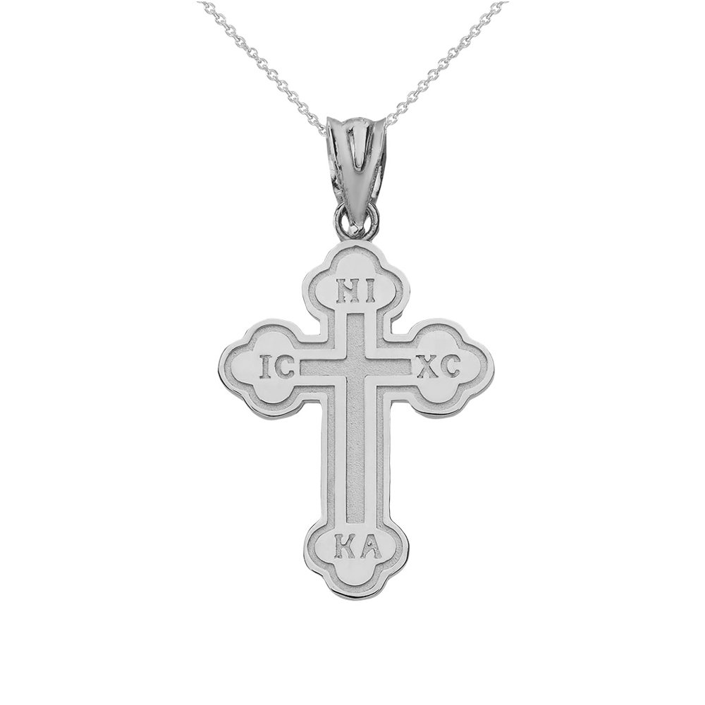 Religious Jewelry by FDJ925 Sterling Silver Eastern Orthodox IC XC Nika Cross Outline Pendant Necklace (Small)