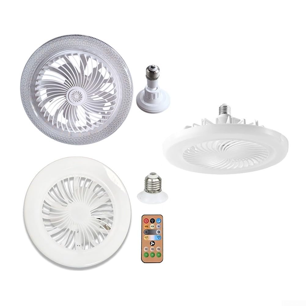 Ventilatore da soffitto con telecomando E27 con luce e timer integrati, migliora il comfort in stanze piccole (A)