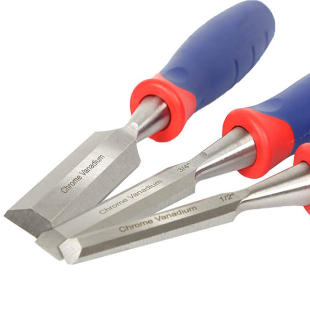 Zestaw dłut do drewna, dłuto do rzeźbienia w drewnie ze ściętym ostrzem i miękkim uchwytem z dwóch materiałów, 12 mm, 18 mm, 25 mm Narzędzia do obróbki drewna idealne do rzeźbienia w drewnie (3 sztu