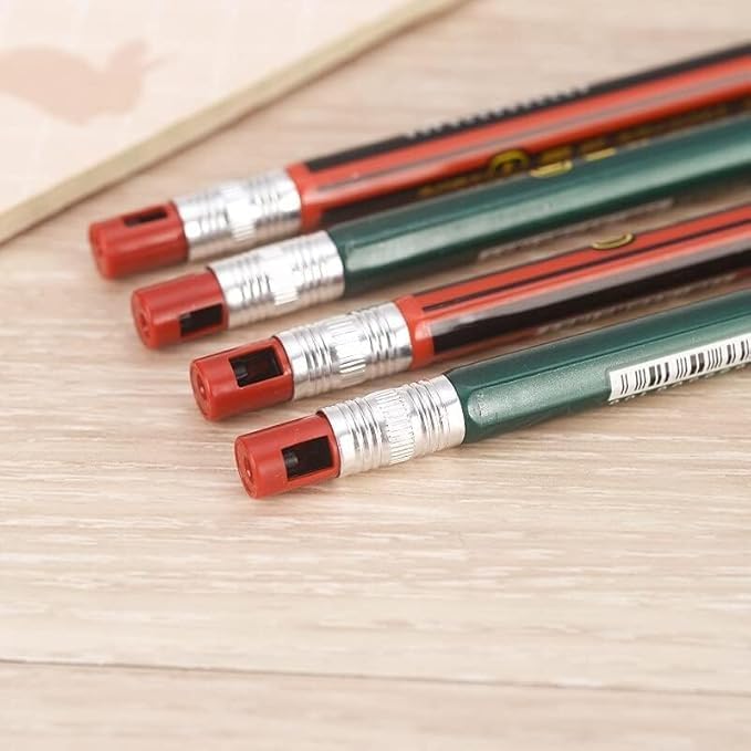 Mechanical Pencil Set of 6 – 2.0mm HB Graphite Lead Pencils with Inbuilt Sharpener – Red & Green Wood Design – Black Lead Mechanical Pencils for Office School Drawing (24)