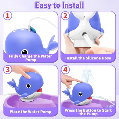 Image of Infowush Water Table Pump, Whale Rechargeable Water Pump for Water Table with Sprinkler, 3.5 Hours Non-Stop Fun Summer Outdoor Water Toys Outside Water Play Table Accessories for Kids Toddlers, Purple