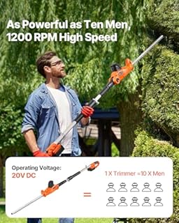 VEVOR Taille-haie Électrique sans Fil sur Perche Extensible 1,9-2,4 m 20 V Batterie 2 A, avec Lame 510 mm, 5 Angles Réglables 30°-150°, pour Entretien des Branches Hautes, Taillage Arbres de Jardin