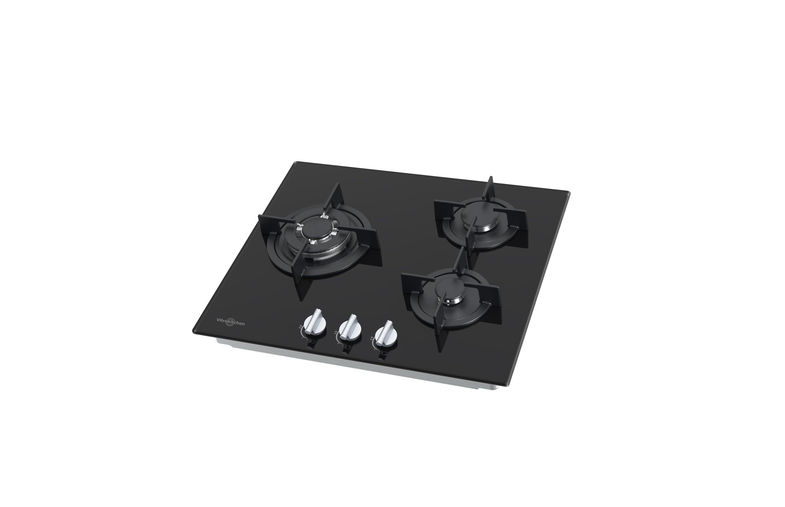 Vitrokitchen CG605NB - Placa Cristal Gas Butano 3 fuegos con encendido electrónico, seguridad Gas-Stop, 60cm