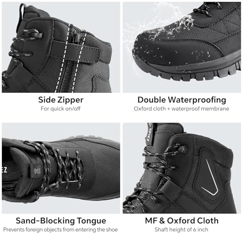 SPIEZ Waterproof Steel Toe Work Boots for Men Slip Resistant Antistatic Safety Shoes High-Top Winter Industrial and Construction Boots Black US 7.5-124