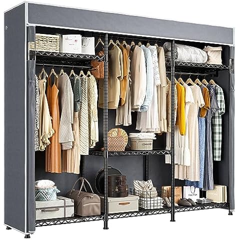 Raybee Heavy Duty Clothes Rack with Cover 800 LBS Clothing Racks for Hanging Clothes Portable Closet Freestanding Wadrobe Closet Wire Garment Rack 56" W* 16" D*75.5" H Cover