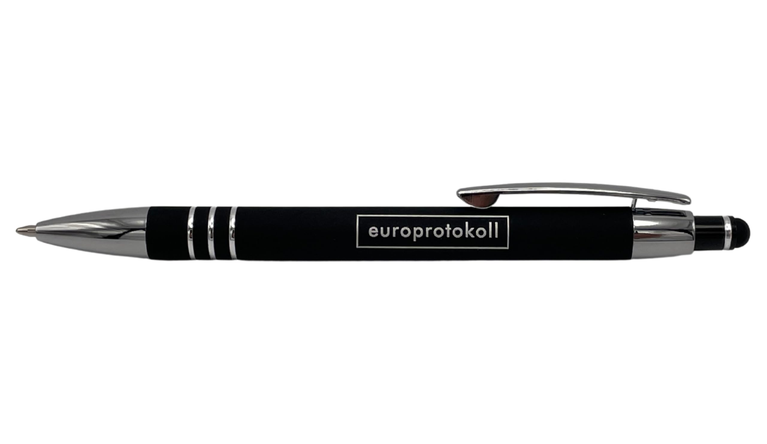europrotokoll Kugelschreiber aus hochwertigem Aluminium, schwarz, blaue Mine (25er Set)