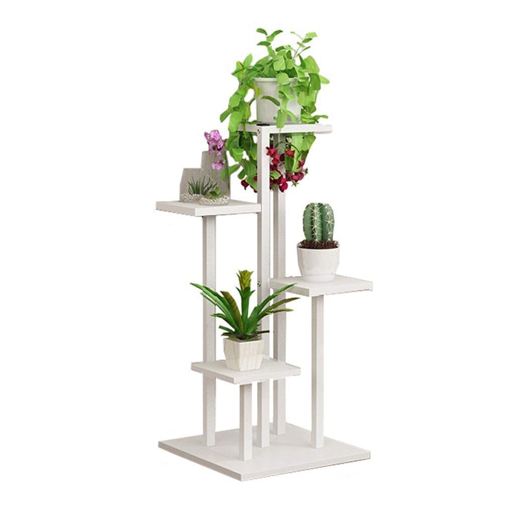 WANGXIAOLIN Wood Plant Flower Display Stand/5 Tier Flower Display Stand Plant Stand Shelf Shelf with White Metal Frame Indoor Plant Pot Holder for Living Room Garden Balcony/Outdoor Plant Holder Huaji