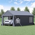 Upgraded VEVOR 12'x20' Carport - Heavy Duty Portable Garage, Extra Large Canopy with Roll-up Ventilated Windows, Removable Sidewalls, Waterproof & UV Resistant All-Season Tarp, Ideal for Truck & Boat