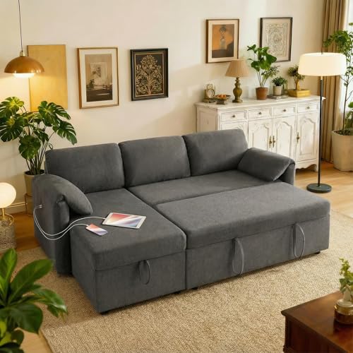 Tbfit 83'' Pull Out Sofa, 3 in 1 Sleeper Sofa Couch with USB &...