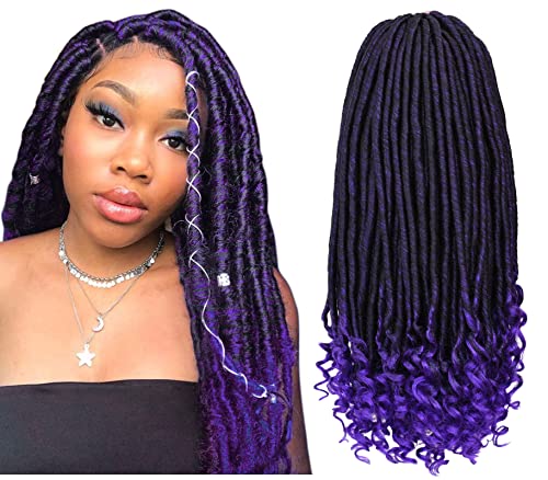 6 Pack/Lot Faux Locs Crochet Hair for Women 20 Inch Straight Goddess Locs Crochet Braiding Hair With Curly Ends Soft Synthetic Braiding Hair Extension (1B/Purple#)