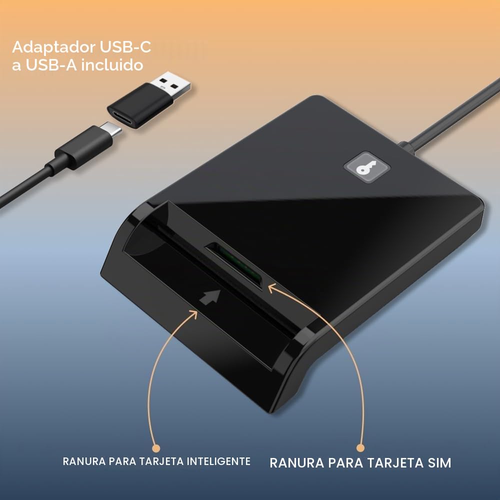 Lector de tarjetas inteligentes de contacto - Lector de tarjetas inteligentes USB con botón virtual para FIDO2 (solo Windows, Cryptnox Cards) - Compatible con Windows, MacOS y Linux - CCID, ISO7816