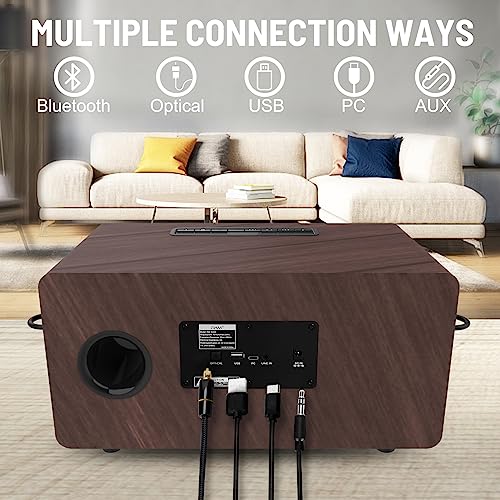 Rhm K222 Karaoke Machine With 2 Uhf Wireless Microphones & 5 Sound Modes, Support Optical/Bluetooth/Aux/Usb/Pc, Wooden Home Karaoke Singing Machine For Tv thumb #4