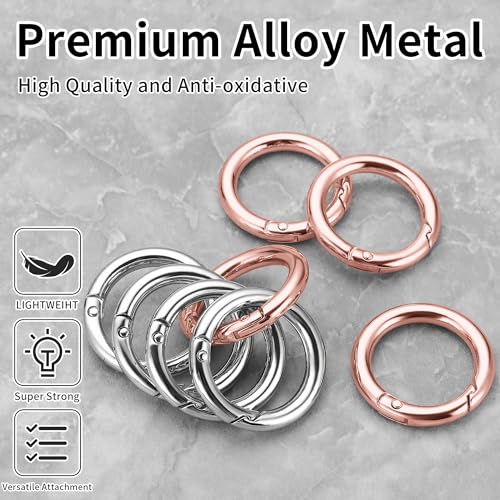 Image of Gkeygo Key Ring Clip, 1 Inch Keychain Rings, 8 Pack Round Carabiner Clip for Keys, Buckle, Bags, Purses - Key Chain Hooks Replacement Keychains Lanyard DIY Crafts - Silver, Rose Gold