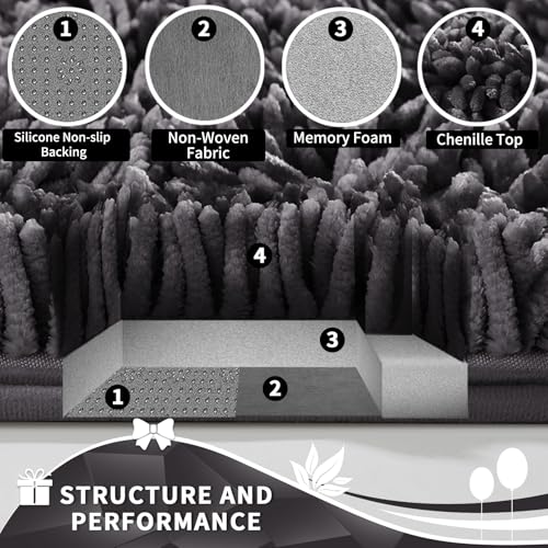 Image of Yimobra Toilet Rugs U Shaped Washable, Extra Thick Soft Absorbent Chenille Contour Bathroom Rugs for Toilet 24x24 Inch, Quick Dry Non Slip Toilet Mat for Bath Floor, Dark Grey