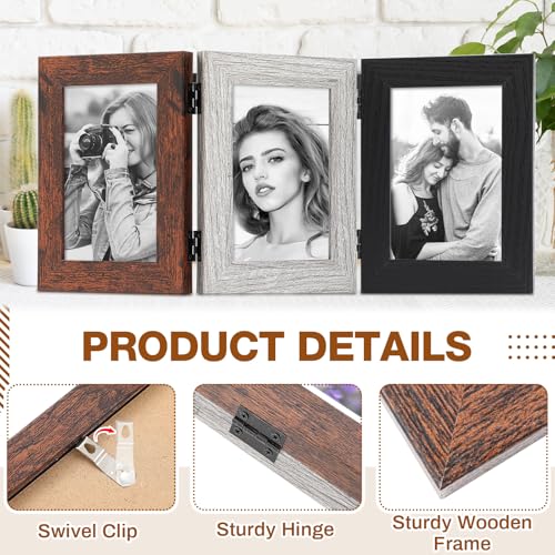 Image of Qunclay 5x7 Inch 3 Picture Frame, Hinged Trifold Tabletop Display