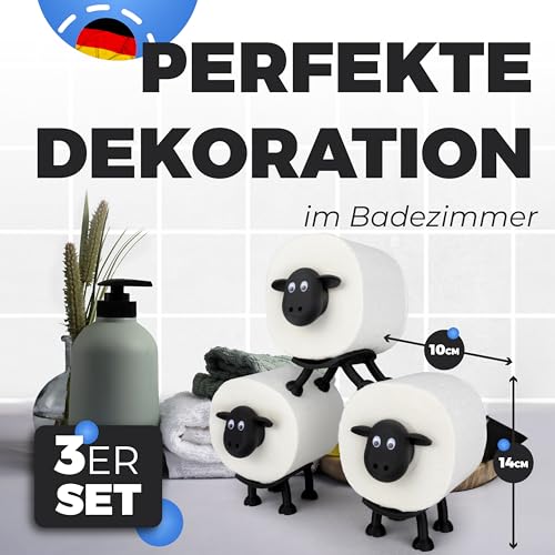 LAYERSMITH® Schaf Toilettenpapierhalter 3er [DAS ORIGINAL] Stapelbar für 42mm Rollen - Perfekt als Deko für Toilettenpapier, Klorollenhalter, Klopapierhalter oder als Geschenk - Emma, Dori & Flocke