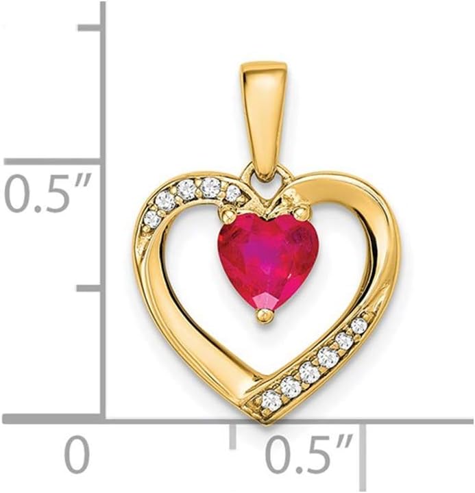 1/2 Carat (ctw) Natural Ruby Heart Pendant Necklace in 14K Yellow Gold with Chai
