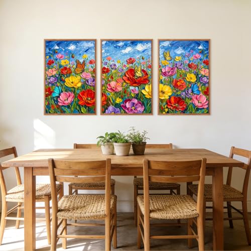 Image of CHDITB 3D Textured Poppy Floral Wall Art,Butterfly Wildflower Country Decor