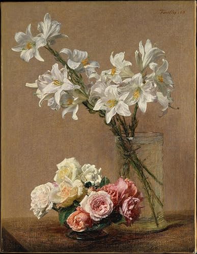 Toile Modern Peinture Roses et Lys Fantin-Latour Harmonie Florale