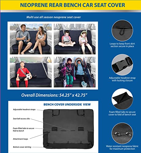 Goodyear, Neoprene Waterproof Car Back Seat Cover, Universal Fit Automobile Bench Cover, Backseat Protector For Adults, Kids, And Pets, 54.25” X 42.75 #TOP2