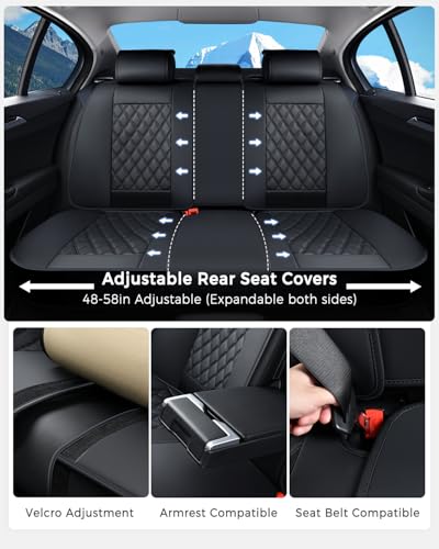 Image of Huidasource Car Seat Covers Full Set, Seat Covers Nappa Leather Universal Fit for Most Cars, Vans, Trucks, SUVs, Compatible with Airbags, Child Seat, Car Seat Cover Velcro Adjustable (Full Set /Black)