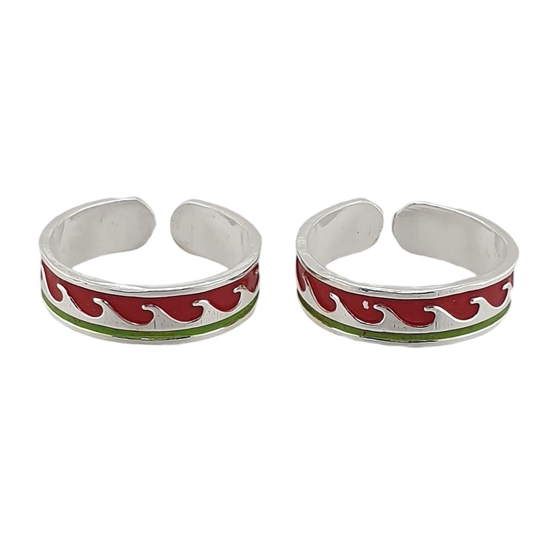 925 Sterling Silver Designer Cut Work Band Toe Rings/Chandi Bichiya ~ Red Color Tone Toe Rings-image-21