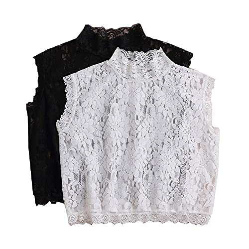 2pcs Women's Lace Fake Collar Detachable Dickey Collar Half Shirts False Collar White Black