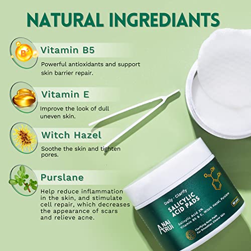 2% Salicylic Acid Acne Pads,Acne Treatment Pads, Face Cleansing Pads Witch Hazel Pads For Breakouts, Blackheads Prevention, Acne & Blemishes Clear, Facial Peel Resurfacing & Exfoliating Face Wash Wipes, 80 Count #TOP2