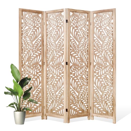 Leaf-Carved Room Divider Privacy Screen - 67 Inch Tall Foading