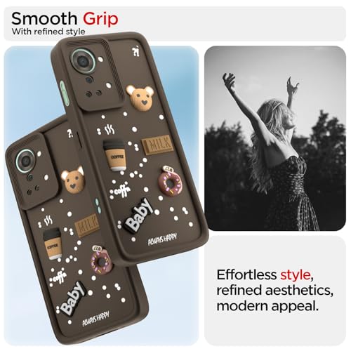 Image of Pikkme Back Cover for OnePlus Nord 2T 5G | Cute Fun Cartoon 3D Bear Silicone Full Body Protection Bumper Cover (Brown)