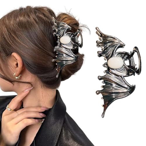 Newspied Halloween Hair Clips 1Pcs Black Metal Bat Hair Clip With Gems Designs Large Hair Claw Clip Gothic Halloween Hair Accessories For Hair Styling Women Girls Halloween Cosplay Party Decorations cover