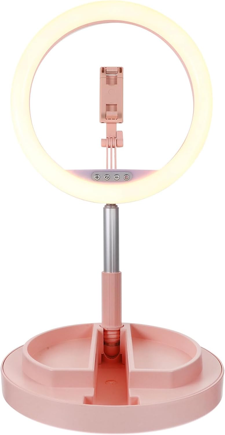 Foldable LED Ring Light with Retractable Stand Portable Beauty Lamp Adjustable Eye Protection Selfie Light for Live Streaming and Photography