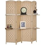 HOMCOM Biombo Separador de Ambientes 4 Paneles Plegable 160x170 cm Natural