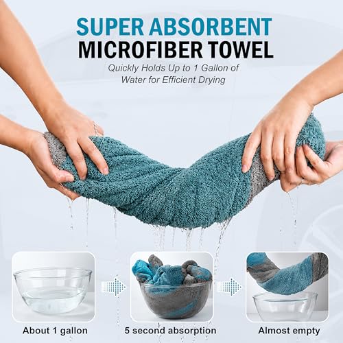 Image of JD FRESH 1 Pack Microfiber Cloth for Car 1200 GSM 40x60 cms | Twisted Loop Super Absorbent Towel Double Sided - Edgeless Design & Lint Free Cloth for Drying, Cleaning and Detailing - Aqua Blue & Grey