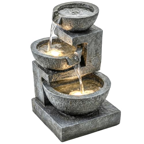 Outsunny Fuente de Agua Decorativa con Iluminación LED y Bomba, Fuente de Jardín Exteror en Cascada de 3 Niveles, Resistente a la Intemperie, para Jardín, Patio, Terraza, 40x37x61 cm, Multicolor