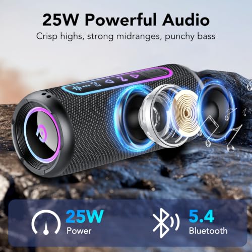 Miniatura 2 de Altavoz Bluetooth Potente 25W, Altavoz Bluetooth con Graves | 24H Reproducción, 5 Modos RGB, Emparejamiento TWS, Impermeable IPX7, Soporte AUX/TF, Altavoz Portátil para Fiestas y Viajes