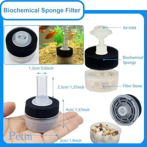 Image of USB Air Pump for Aquarium, Quiet Mini Oxygen Air Pump with 1 Sponge Filter, 1 Air Stone for Shirmp Nano Fish Tank & Transporting Aquatic PA152-3