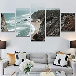 SIGNWIN 5 Panel Canvas Wall Art Coastal Orange...
