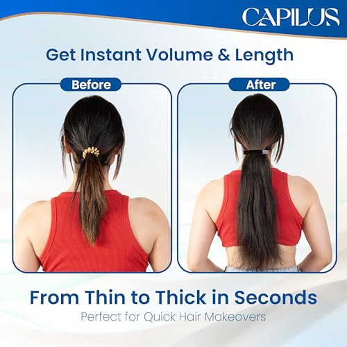 Image of Capilus Flat Clip-In Ponytail Hair Extensions (Brown, 14 Inch) | 100% Natural Human Hair | Changeable Clip | Instant Volume & Length | Original Human Hair Ponytail Extension for Women