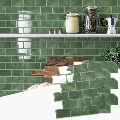 STICKGOO Subway Tile Peel and Stick Backsplash Thicker Design 12 x 12 Stick on Backsplash Tiles for Kitchen Bathroom Wall Tile (10 Sheets Sage Green)