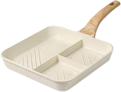 Fegson 目玉焼きフライパン 仕切り付きフライパン 四角型 卵焼き器 IH対応 くっつかなく 手入れ簡単 ステーキ お弁当 焼きおにぎり 朝食フライパン 分割 仕切り マルチ多用途3つ穴 多機能ベーキングパン 家庭用 キャンプ用