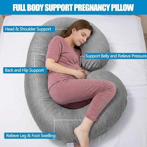 Image of 1 MIDDLE ONE Pregnancy Pillow, C Shaped Full Body Pillow for Maternity Support, Pregnant Women Sleeping Pillow with Cover (Cooling Grey)