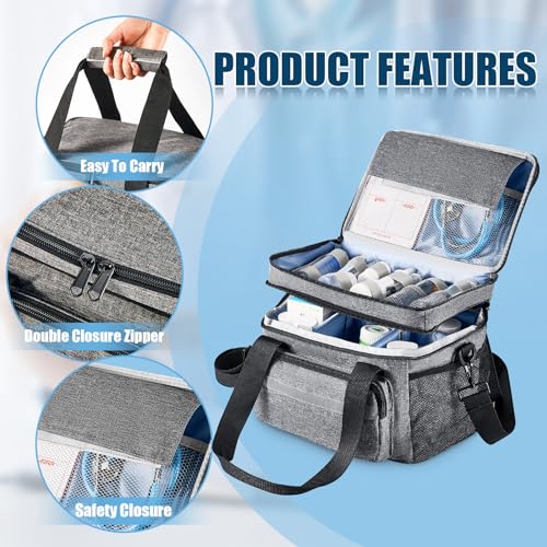 Image of Timgle 1 Pack Double Layers Medicine Storage Bag Pill Bottle Organizer 11.4 x 7.9 x 9.5 in Empty First Aid Kits Bag with Shoulder Strap for Home Emergency Medication Fish Oil Vitamins