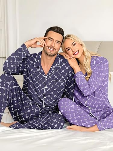 Couple Matching Pajamas Women & Men Pajamas Set Long Sleeve Sleepwear Button Down Loungewear 2 Pcs Pj Set3
