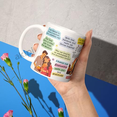 Image of Cup of Togetherness - Karva Chauth Mug Design with Positive Affirmations, Celebrate Love, Devotion & Unity ARM731 11oz Ceramic Coffee /Tea Cup