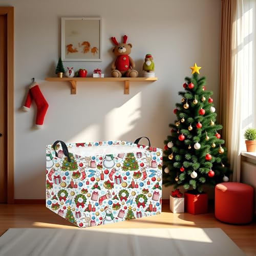 Image of Rectangular Christmas Basket Trick or Treat Spooky Boo Basket with Handles for Women Girls Cute Storage Bin Organizer(Snow Christmas)
