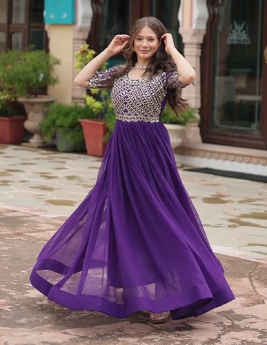 Image of Fashion Basket Georgette Embroidered Anarkali Gown for Women